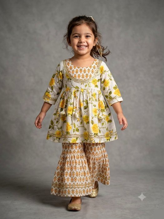 Yellow floral kurta set